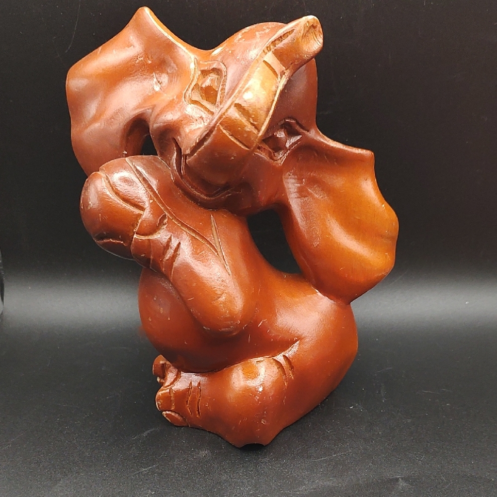 Hand-carved Wooden Elephant w Large Ears (like Dumbo) Vintage 1950s?